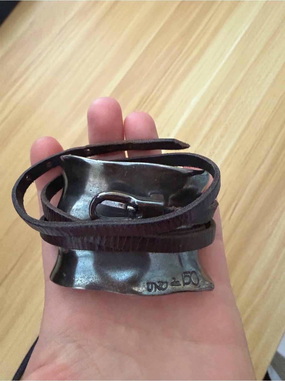 UNOde50 - Sterling Silver + Brown Leather Wrap Bracelet with Metal Accent